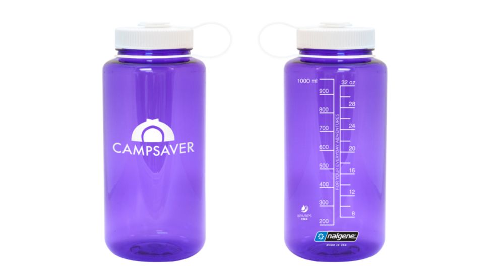 CampSaver Nalgene Wide Mouth Bottle, 32oz, White, 32 oz, CS-TRI32W-PUR/WHT