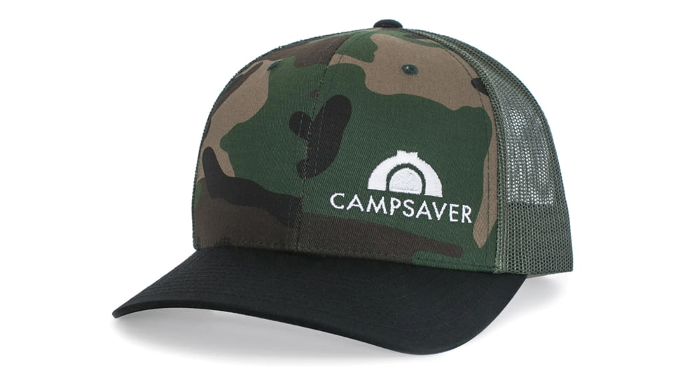CampSaver Standard Embroidered Logo Hat, Camo/Loden/Black - White Logo, One Size, CS-Logo-C12Hat-CM-LD-BL