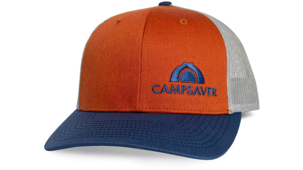 CampSaver Standard Embroidered Logo Hat, Dark Orange/Aluminum/Light Navy - Denim Logo, One Size, CS-Logo-C12Hat-OR-ALU-LN