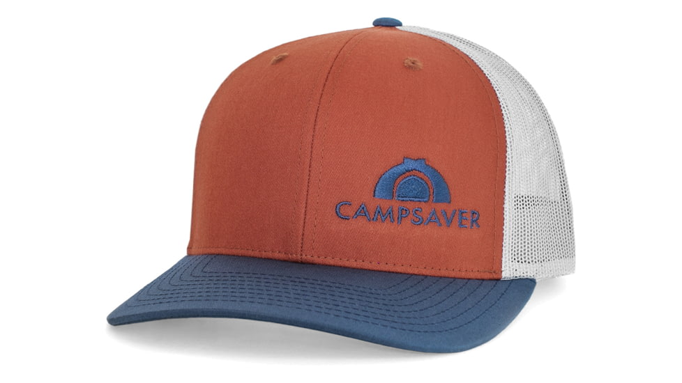 CampSaver Standard Embroidered Logo Hat, Dark Orange/Aluminum/Light Navy - Denim Logo, One Size, CS-Logo-C12Hat-OR-ALU-LN