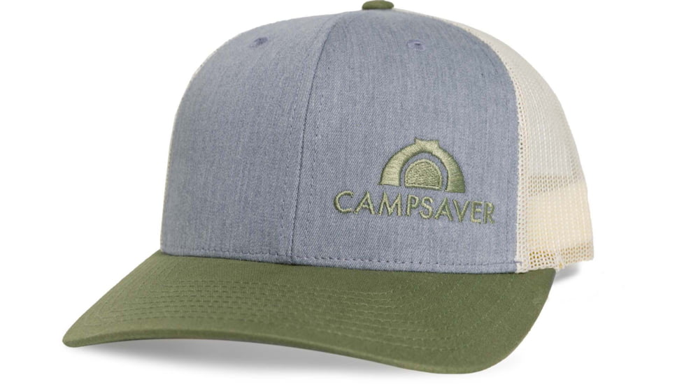 CampSaver Standard Embroidered Logo Hat, Heather Grey/Birch/Army - Mute Green Logo, One Size, CS-Logo-C12Hat-HG-BR-AR