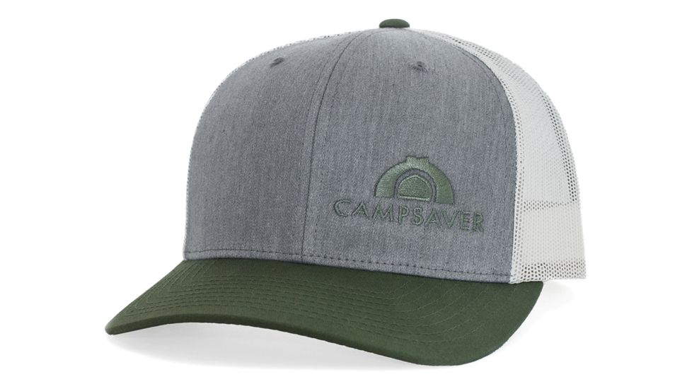 CampSaver Standard Embroidered Logo Hat, Heather Grey/Birch/Army - Mute Green Logo, One Size, CS-Logo-C12Hat-HG-BR-AR