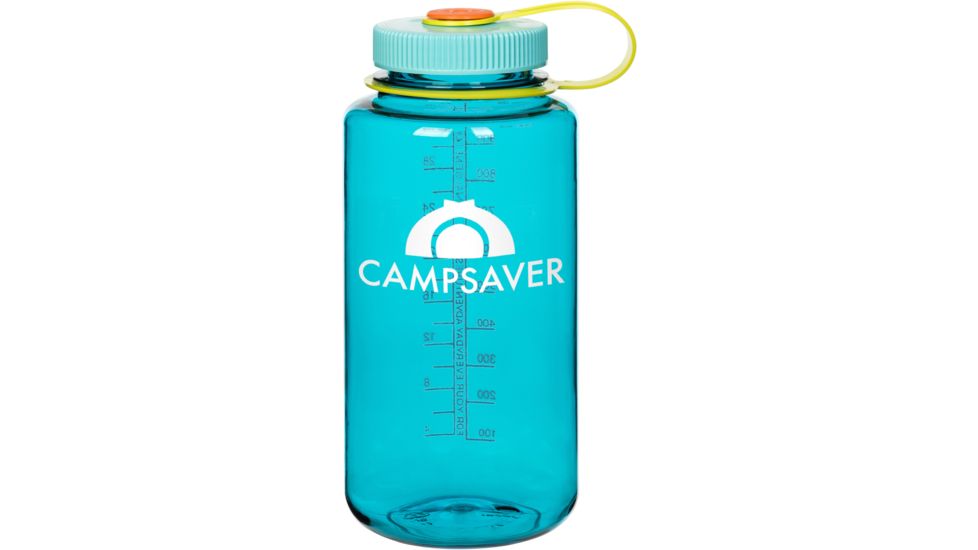 CampSaver Nalgene Wide Mouth Bottle, 32oz, Cerulean Bottle Seaside/Tahitian Palm/Pumkin Cap W, CS-TRI32W-CER/SEA