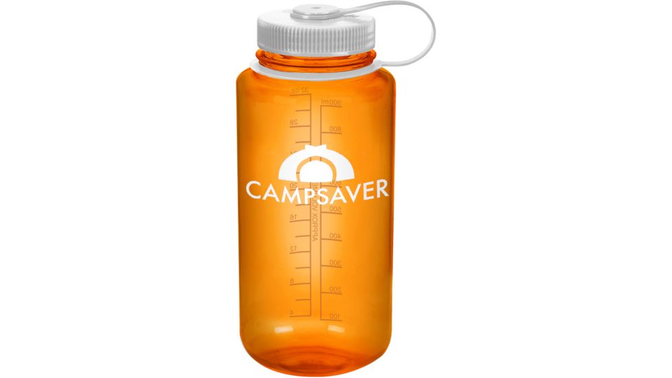 CampSaver Nalgene Wide Mouth Bottle, 32oz, Orange Bottle White Cap White Logo, CS-TRI32W-ORA/WHI