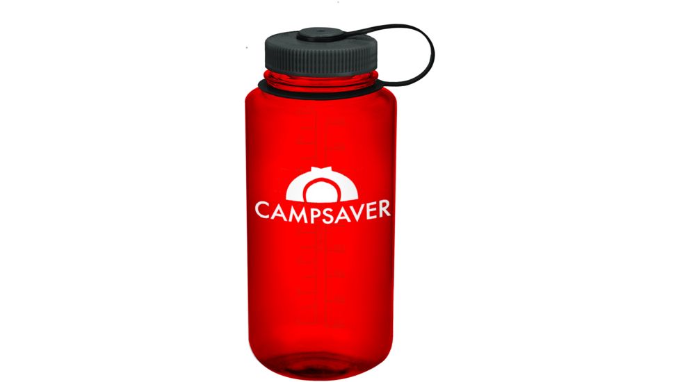 CampSaver Nalgene Wide Mouth Bottle, 32oz, Ruby Red Bottle Black Cap White Logo, CS-TRI32W-RUB/BLA