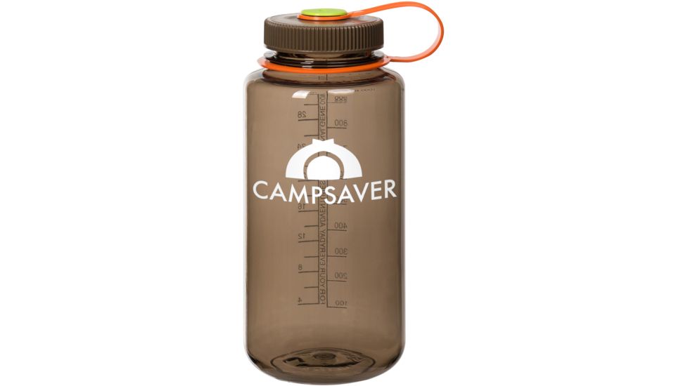 CampSaver Nalgene Wide Mouth Bottle, 32oz, Woodsman Bottle Espresso/Pumkin/Kiwi Cap White Log, CS-TRI32W-WOO/ESP