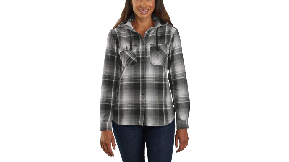 Carhartt Beartooth Hooded Flannel Shirt - Womens, Gravel, Medium, 103235-039-REG-M