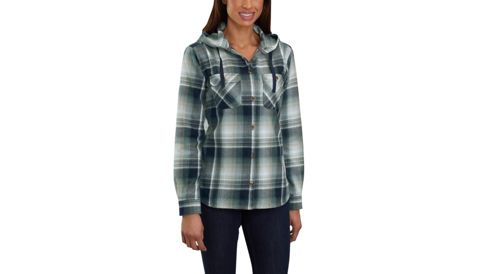 Carhartt Beartooth Hooded Flannel Shirt - Womens, Navy, Large, 103235-412-REG-L
