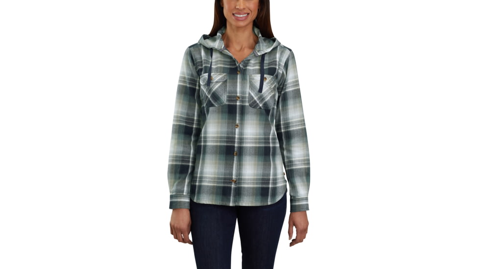 Carhartt Beartooth Hooded Flannel Shirt - Womens, Navy, Large, 103235-412-REG-L
