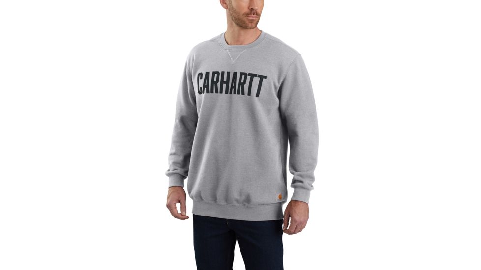 Carhartt Block Logo Crewneck Sweat - Mens, Heather Gray, Extra Large, 103853-HGYREGXLA