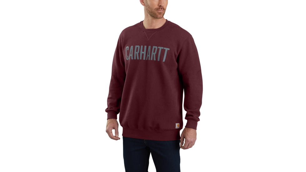 Carhartt Block Logo Crewneck Sweat - Mens, Port Heather, Small, 103853-645REGSA