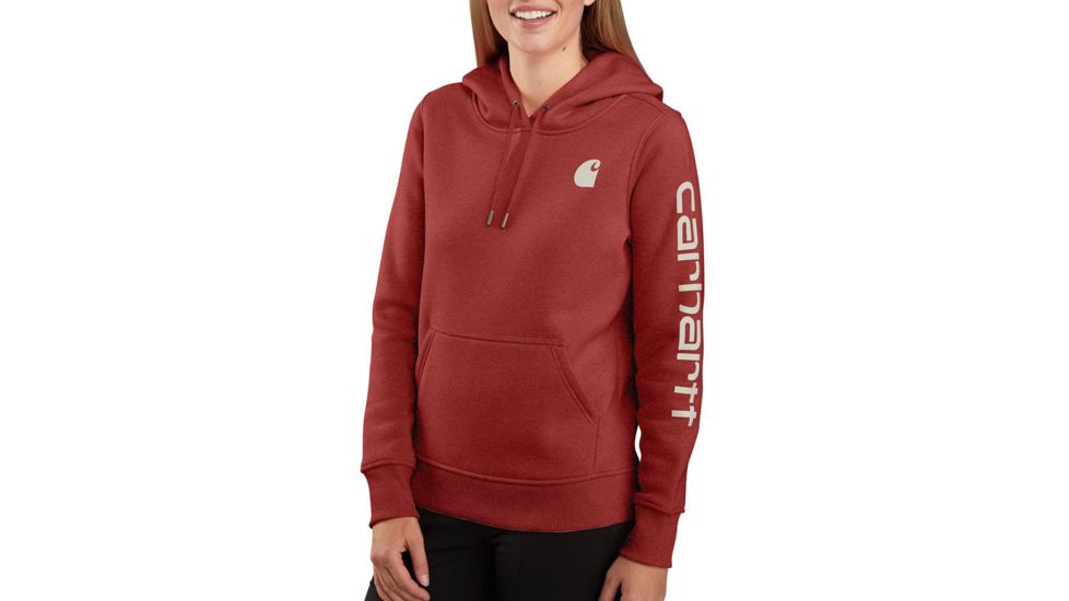 Carhartt Clarksburg Sleeve Logo Hooded Sweatshirt - Womens, Dark Barn Red Heather, Small, 102791-R07-REG-S