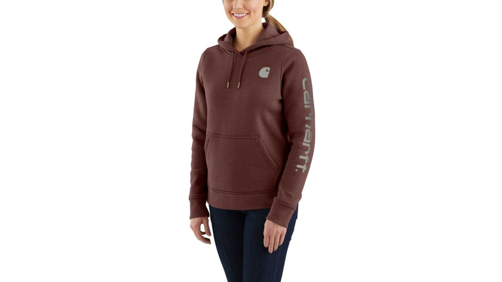 Carhartt Clarksburg Sleeve Logo Hooded Sweatshirt - Womens, Dark Cedar Heather, Large, 102791-228-REG-L