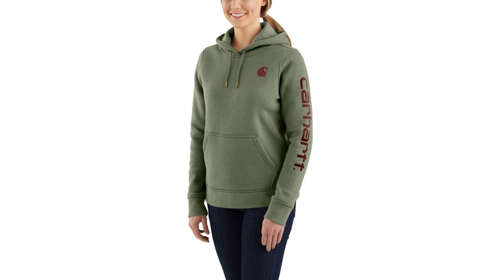 Carhartt Clarksburg Sleeve Logo Hooded Sweatshirt - Womens, Olivine Heather, Large, 102791-G01-REG-L