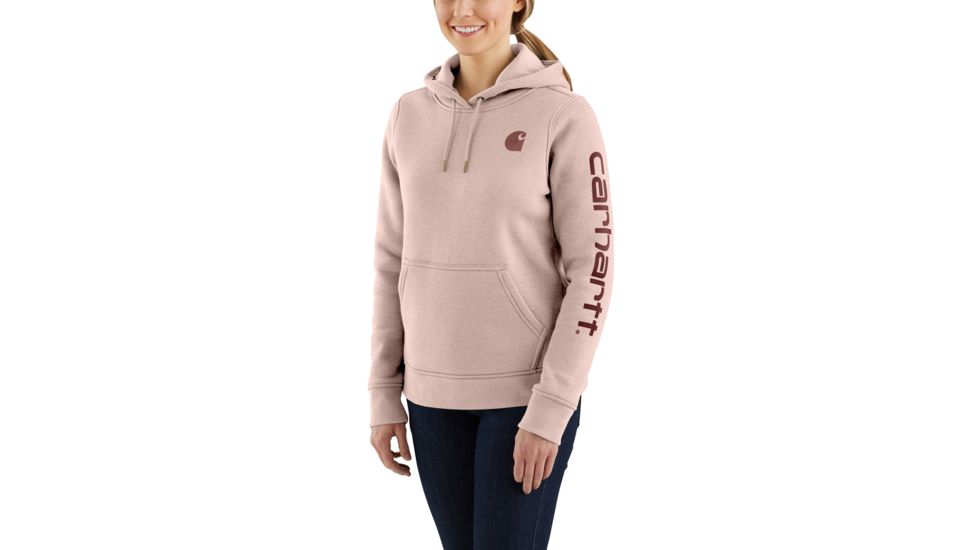 Carhartt Clarksburg Sleeve Logo Hooded Sweatshirt - Womens, Rose Smoke Heather, Large, 102791-P01-REG-L
