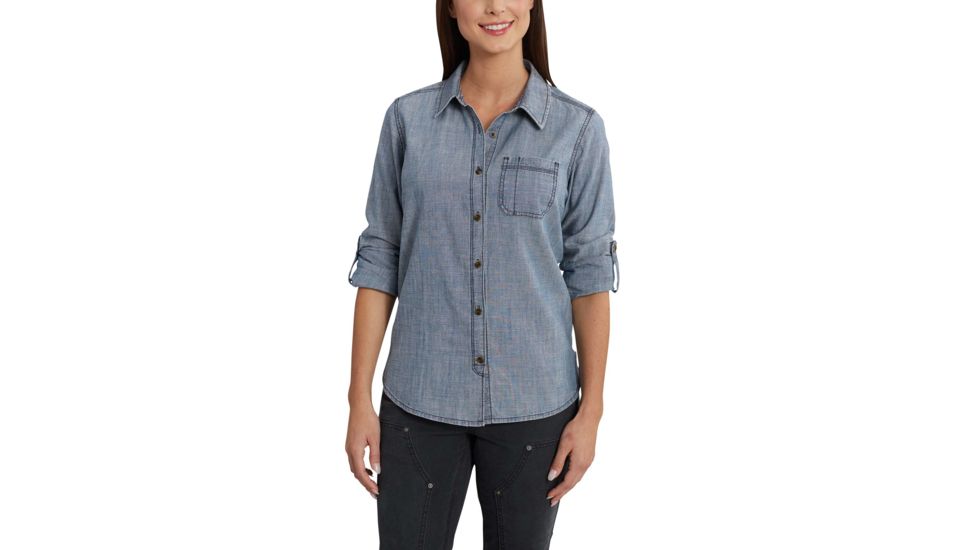 Carhartt Dodson Chambray Long Sleeve Shirt for Womens, Light Indigo, Extra Small/Regular 102778-431-REG-XS