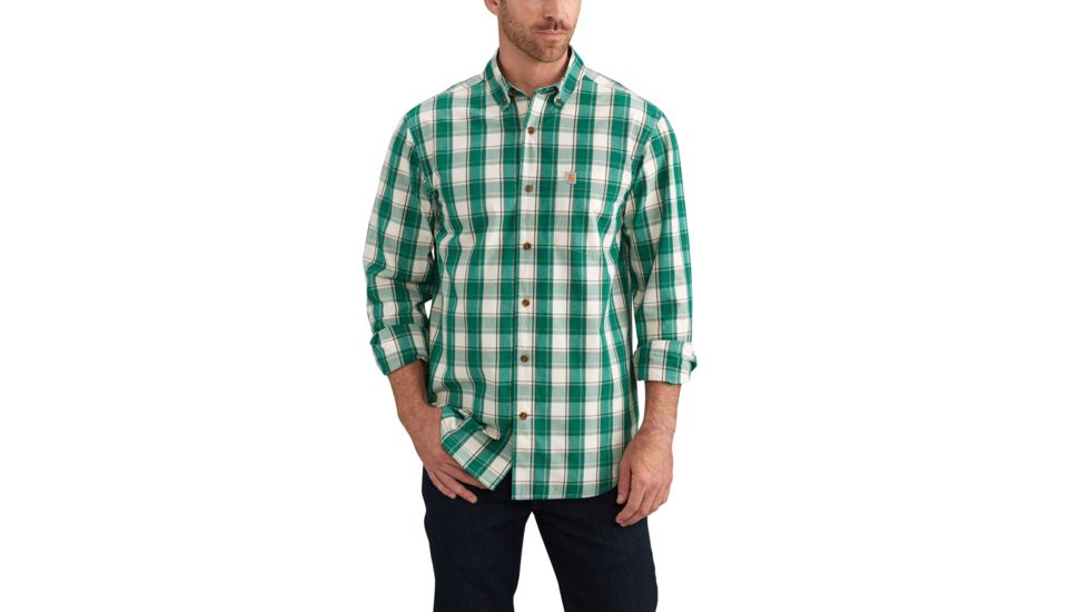 Carhartt Essential Plaid Button Down Long Sleeve Shirt for Mens, Alpine Green, 3XL/Tall 102817-303-TLL-3XL