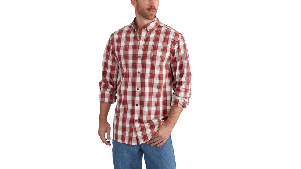 Carhartt Essential Plaid Button Down Long Sleeve Shirt for Mens, Chili, Extra Large/Tall 102817-647-TLL-XL