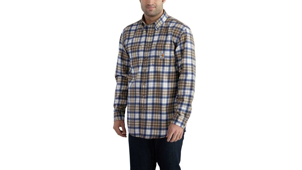 Carhartt Flame-Resistant Classic Plaid Shirt, Mid Brown/Navy, Small/Regular 101028-245-REG-S