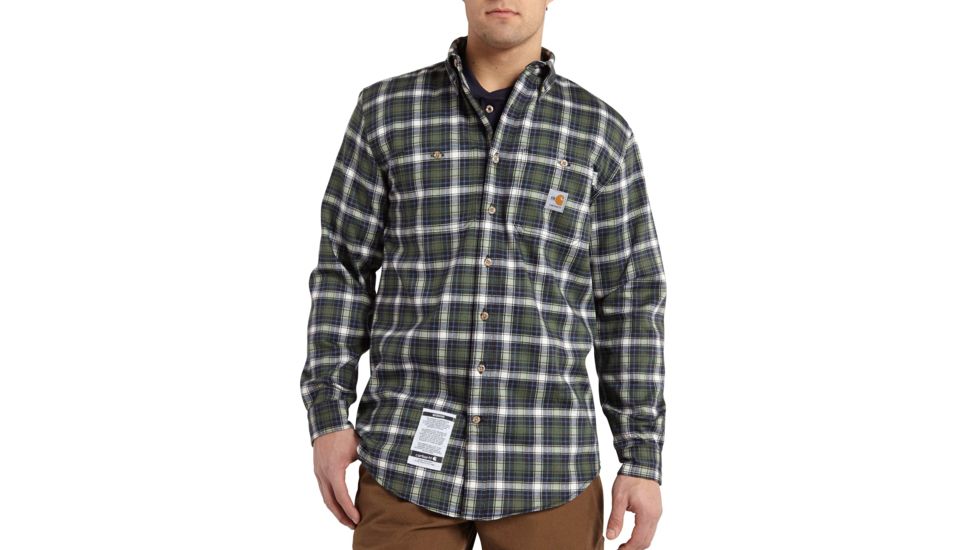 Carhartt Flame-Resistant Classic Plaid Shirt, Moss, Small/Regular 101028-316-REG-S