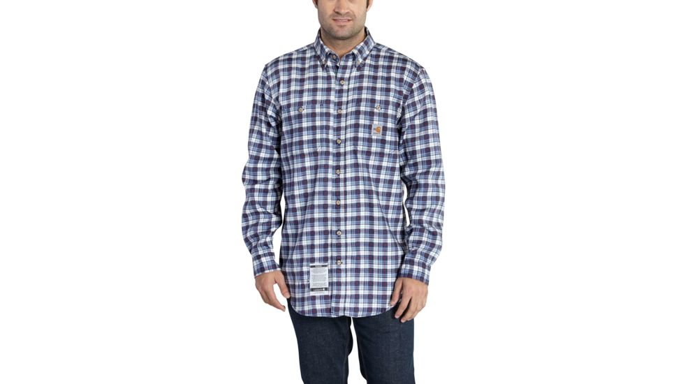 Carhartt Flame-Resistant Classic Plaid Shirt, Navy, 3XL/Regular 101028-412-REG-3XL