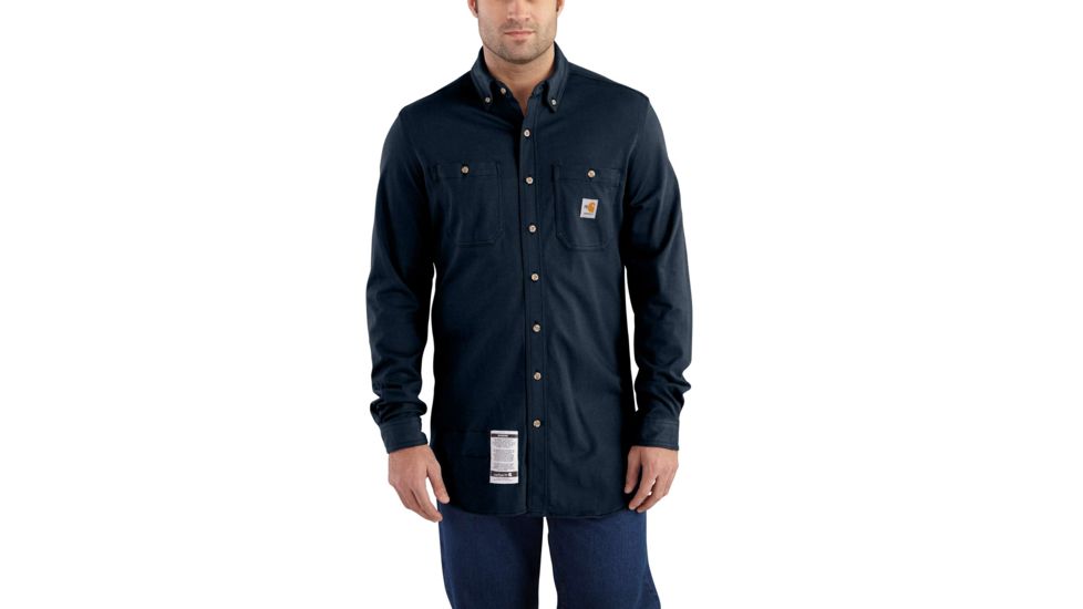 Carhartt Flame-Resistant Force Cotton Hybrid Shirt, Dark Navy, Large/Regular 101698-410-REG-L