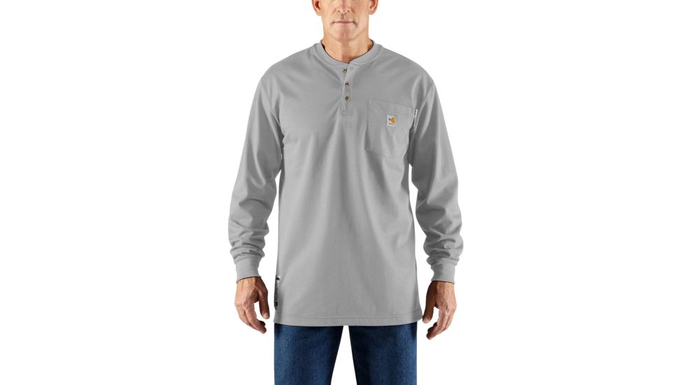 Carhartt Flame-Resistant Force Cotton Long Sleeve Henley, Light Gray, Medium/Regular 100237-051-REG-M
