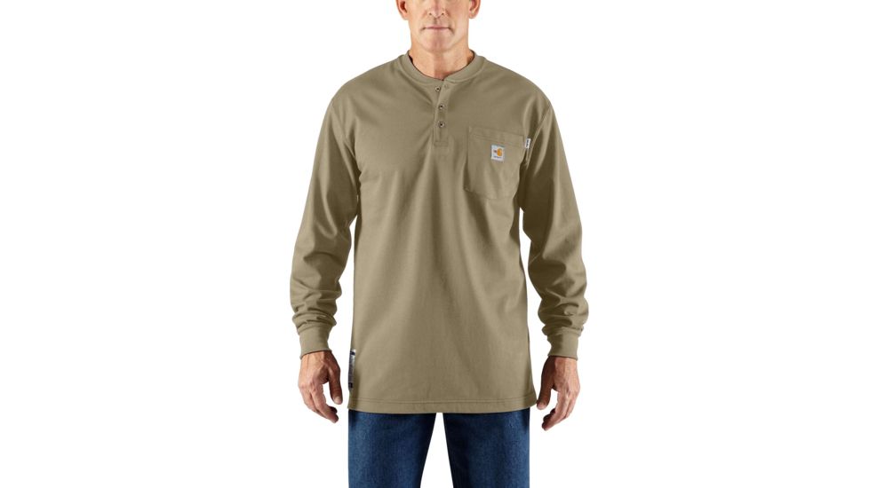 Carhartt Flame-Resistant Force Cotton Long Sleeve Henley, Khaki, 2XL/Regular 100237-250-REG-2XL