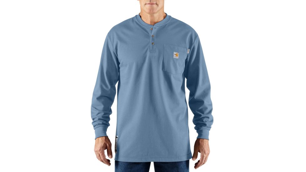 Carhartt Flame-Resistant Force Cotton Long Sleeve Henley, Medium Blue, Small/Regular 100237-465-REG-S