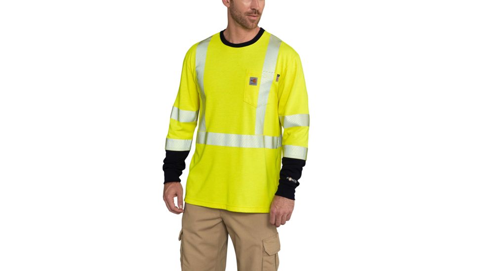 Carhartt Flame-Resistant High Vis Force Long Sleeve T-Shirt, Brite Lime, Medium/Regular 102905-323-REG-M
