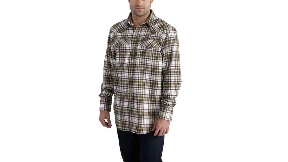 Carhartt Flame-Resistant Snap Flame-Resistantont Plaid Shirt, Moss, Large/Regular 102015-316-REG-L