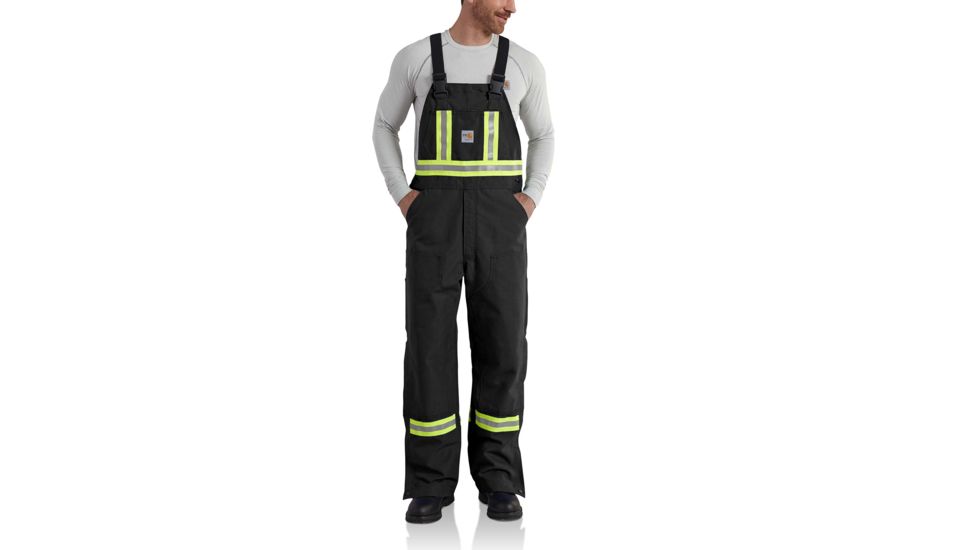 Carhartt Flame-Resistant Striped Duck Bib Overall, Black, 42/34 101703-001-34-42