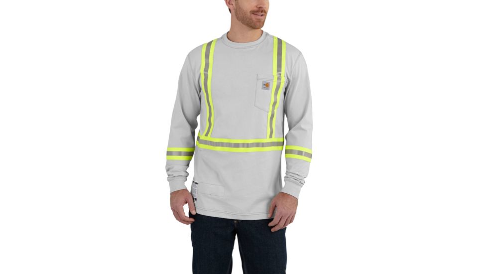Carhartt Flame-Resistant Striped Force Cotton Long Sleeve T-Shirt, Light Gray, Medium/Regular 101699-051-REG-M