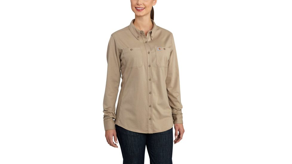 Carhartt Flame-Resistant Womens Force Cotton Hybrid Shirt, Khaki, Extra Small/Regular 102687-250-REG-XS