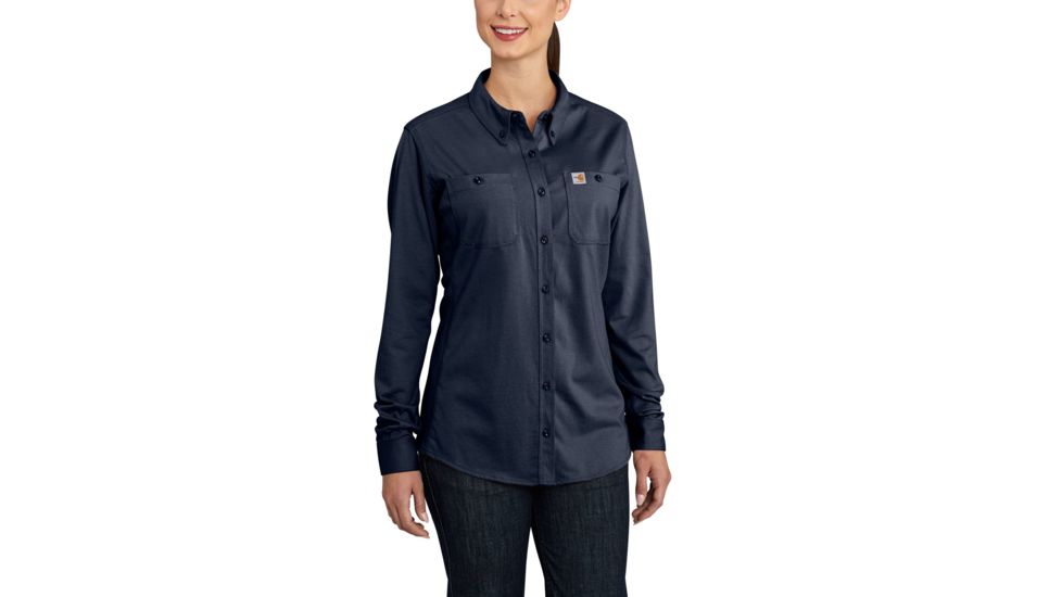 Carhartt Flame-Resistant Womens Force Cotton Hybrid Shirt, Dark Navy, Large/Regular 102687-410-REG-L