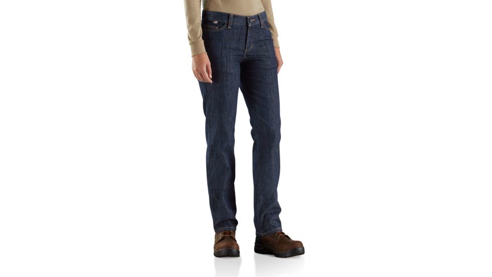 Carhartt Flame-Resistant Womens Rugged Flex Jean Original Fit, Premium Dark, 8/Short 102688-417-SHT-8