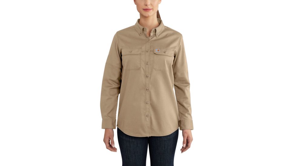 Carhartt Flame-Resistant Womens Rugged Flex Twill Shirt, Khaki, Extra Small/Regular 102459-250-REG-XS
