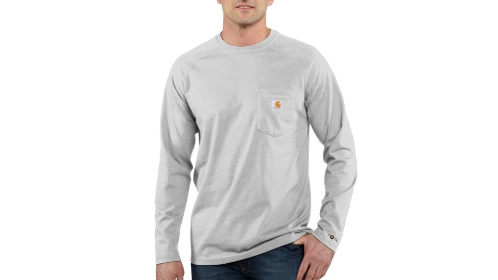 Carhartt Force Cotton Delmont Long Sleeve T-Shirt for Mens, Heather Gray, Extra Large/Regular 100393-034-REG-XL