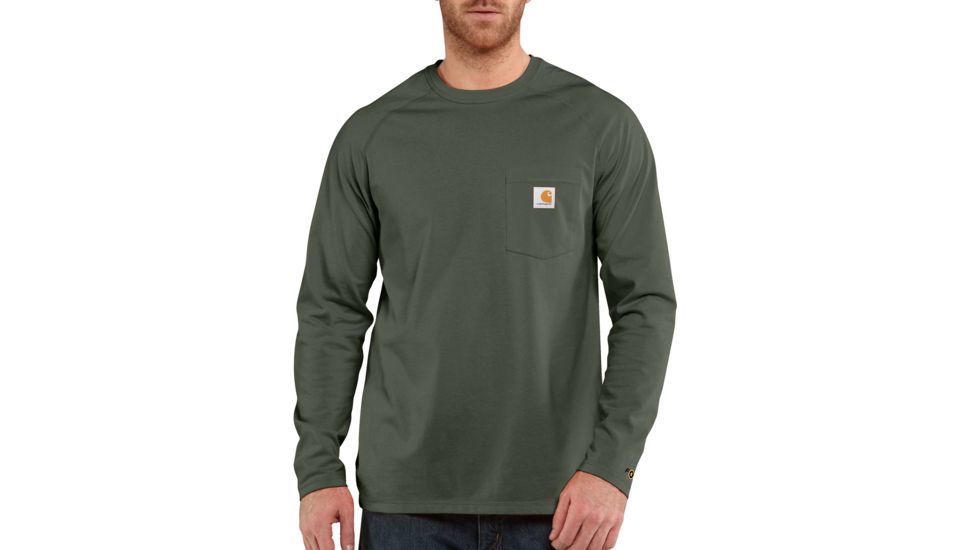 Carhartt Force Cotton Delmont Long Sleeve T-Shirt for Mens, Moss, Small/Regular 100393-316-REG-S