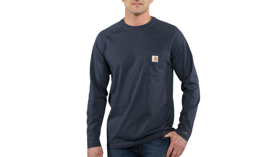 Carhartt Force Cotton Delmont Long Sleeve T-Shirt for Mens, Navy, 2XL/Regular 100393-412-REG-2XL