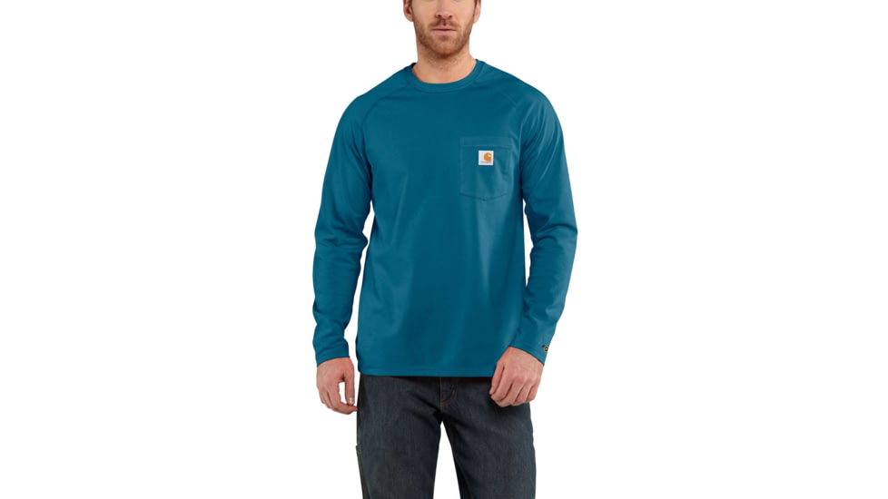 Carhartt Force Cotton Delmont Long Sleeve T-Shirt for Mens, Bay Harbor, Extra Large/Regular 100393-466-REG-XL