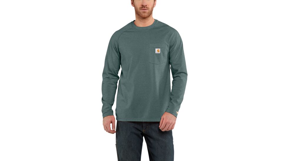 Carhartt Force Cotton Delmont Long Sleeve T-Shirt - Mens, Balsam Green Heather, 2XL, 100393-G03REG2XLA