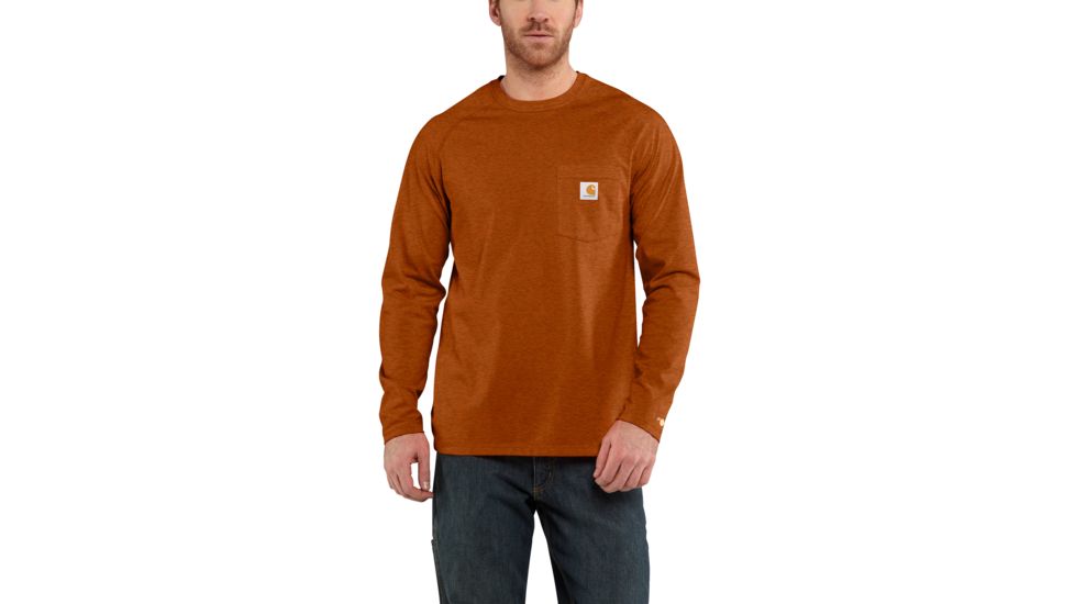 Carhartt Force Cotton Delmont Long Sleeve T-Shirt - Mens, Umber Heather, Small, 100393-O05REGSA