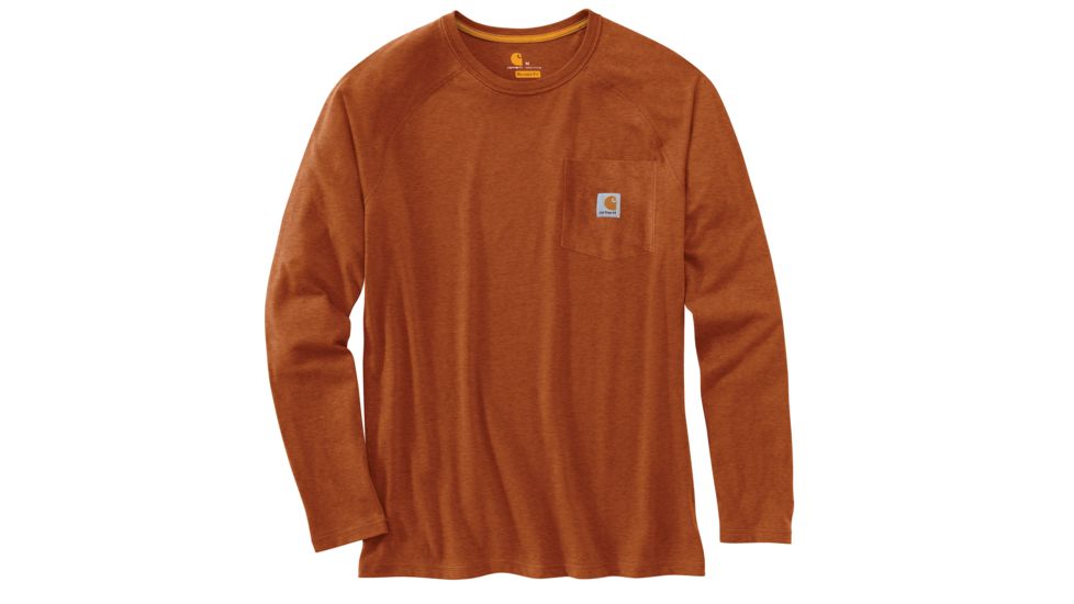Carhartt Force Cotton Delmont Long Sleeve T-Shirt - Mens, Umber Heather, Small, 100393-O05REGSA