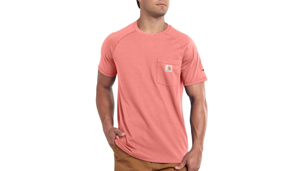 Carhartt Force Cotton Delmont Short Sleeve T-Shirt - Mens, Coral Haze Heather, Small, 100410-P04-REG-S