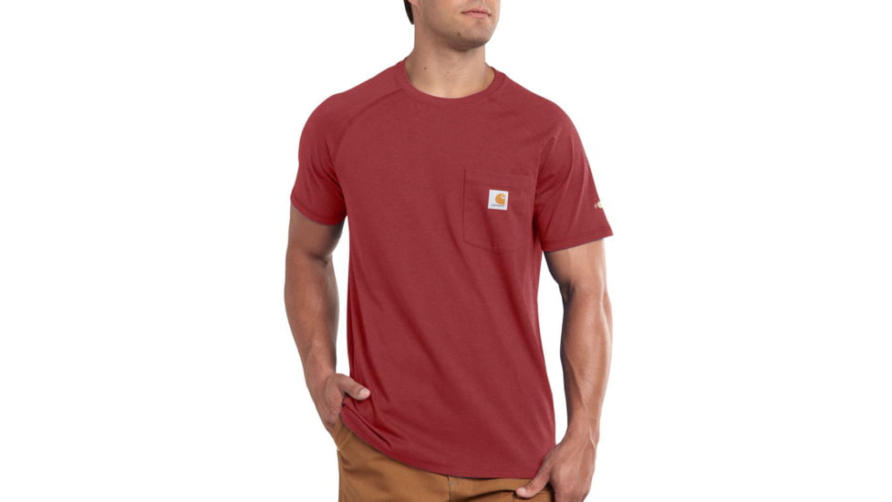 Carhartt Force Cotton Delmont Short Sleeve T-Shirt - Mens, Dark Barn Red Heather, Large, 100410-R07-REG-L