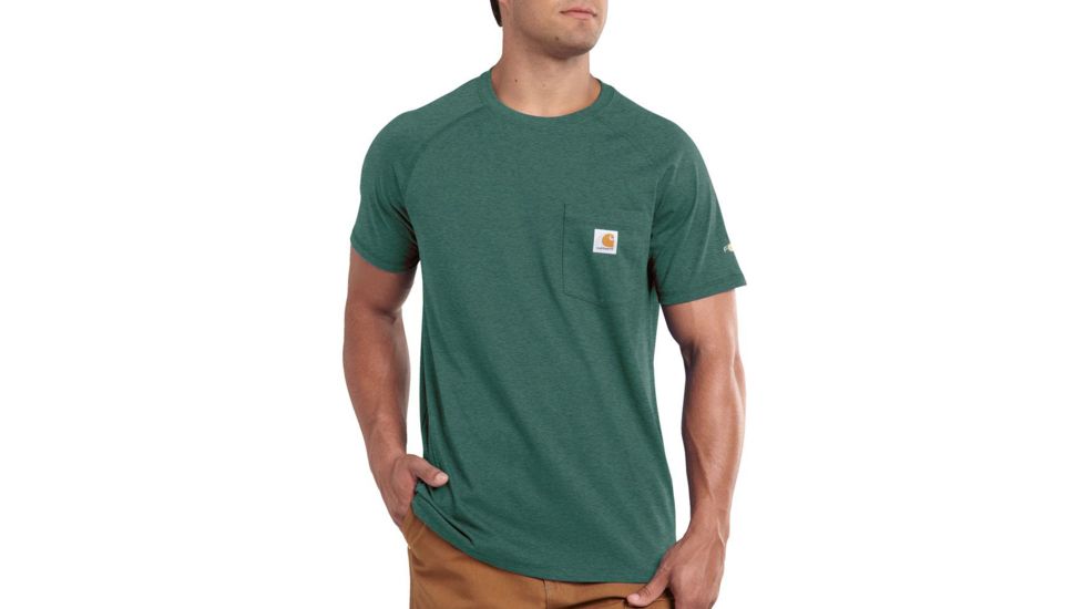 Carhartt Force Cotton Delmont Short Sleeve T-Shirt - Mens, Musk Green Heather, Small, 100410-G18-REG-S