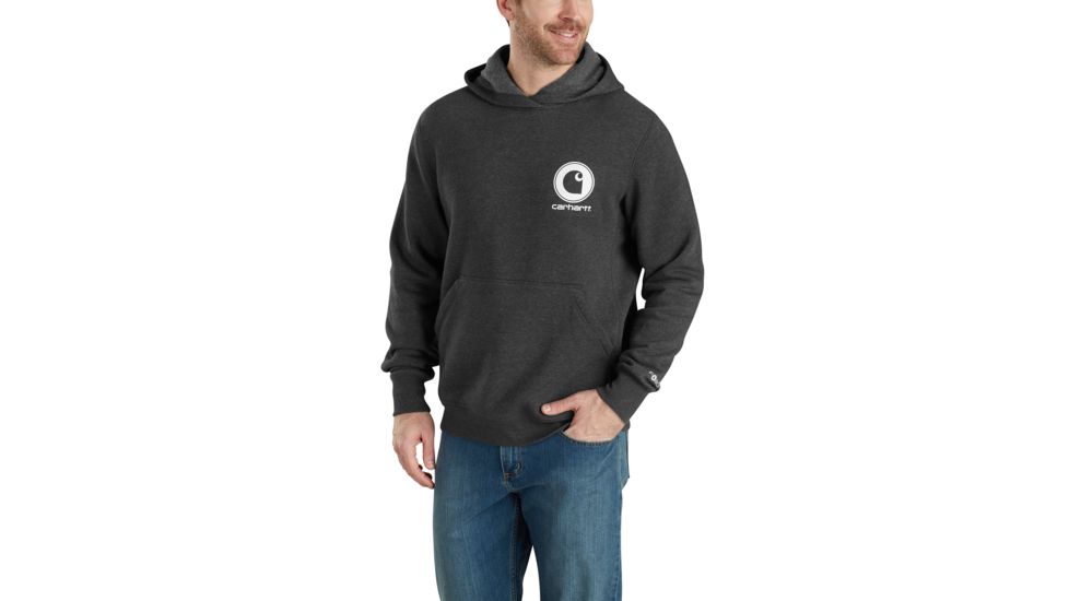 Carhartt Force Delmont Graphic Hooded Sweatshirt - Mens, Black Heather, Extra Large, Tall, 103453-013-TLL-XL