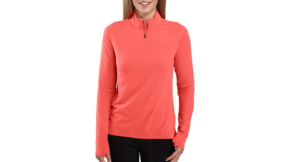 Carhartt Force Delmont Quarter-Zip Shirt - Womens, Hot Coral Heather, Large, 103597-O13-REG-L