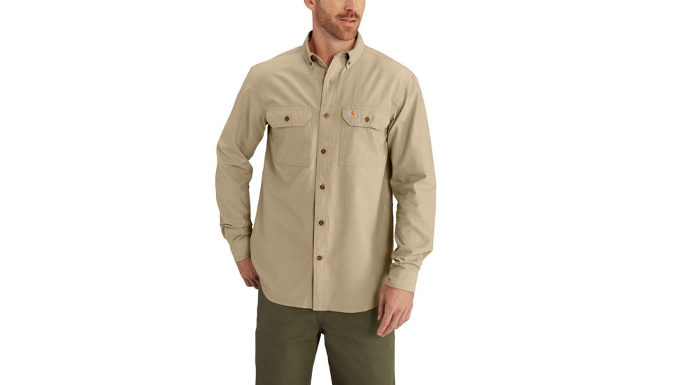 Carhartt Fort Solid Long Sleeve Shirt for Mens, Dark Tan Chambray, Medium/Regular S202-256-REG-MED